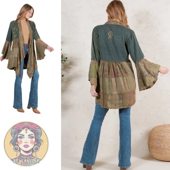 P443 YOUNG THREADS Western Motif Embroidered Denim Long Shrug - Picture 2 of 2